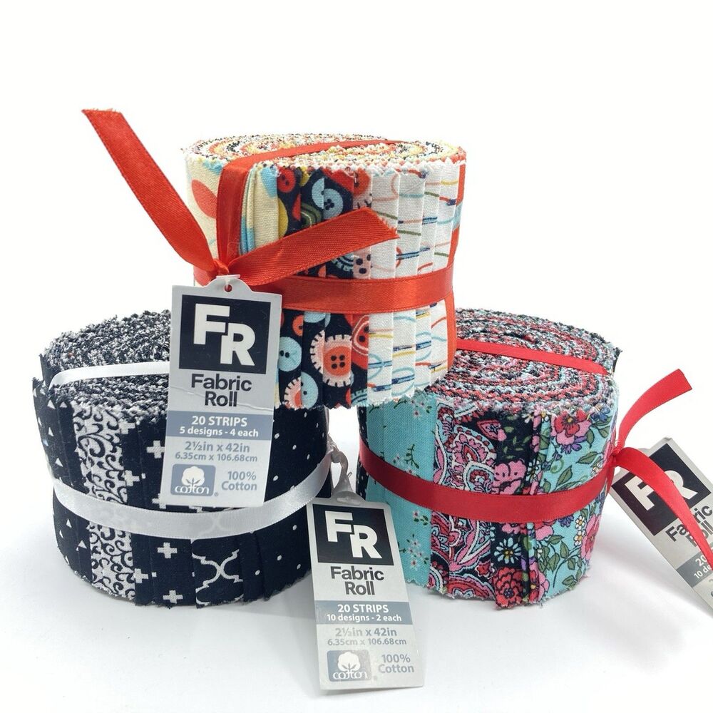 JoAnn Fabrics Jelly Roll Quilting Multicolor Fabric Rolls Lot of 3